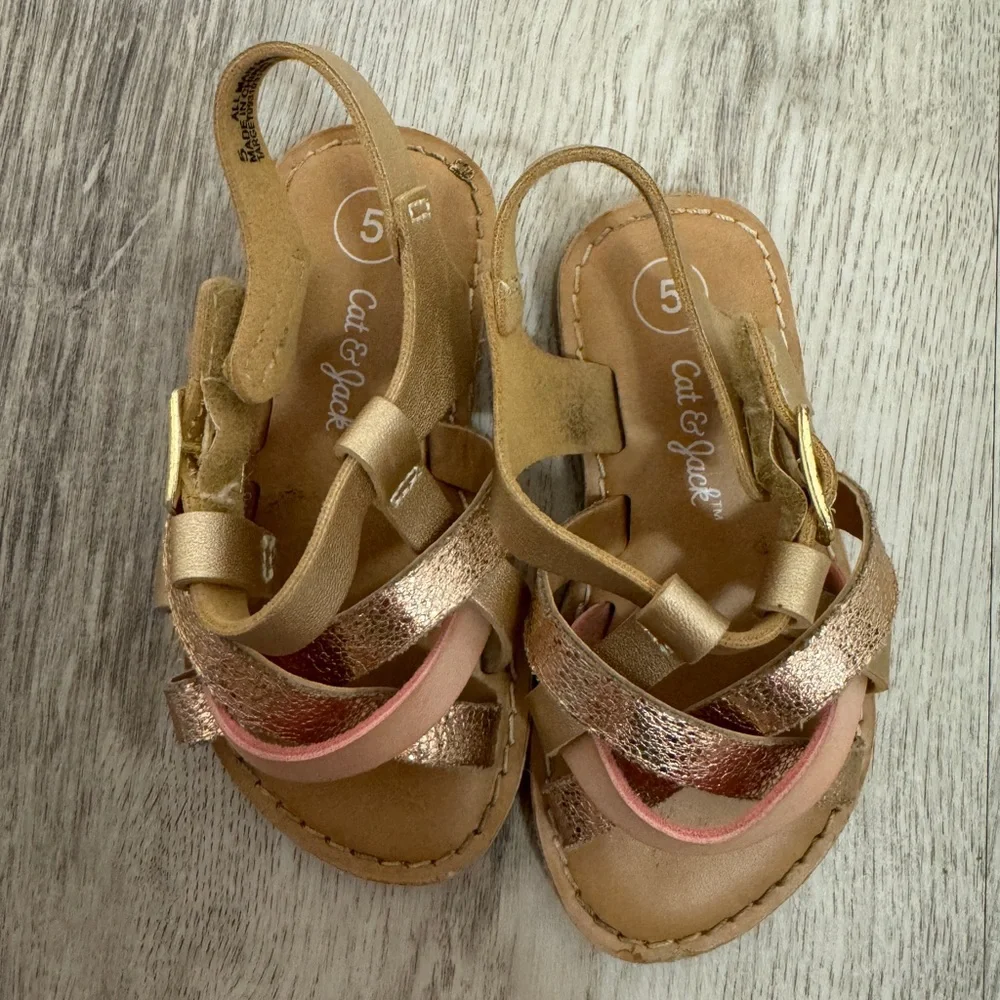 Cat & Jack Pink and Gold Sandals with Crisscross Straps